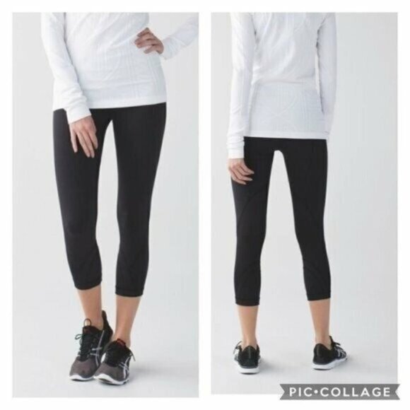 Lululemon Inspire Black Tight II Mesh Pigment Wave Waist 4 Cropped Leggings - Picture 1 of 9